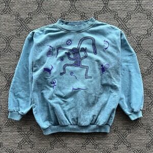 Vintage Bfofo Sweatshirt Men's Large Blue Acid Thrashed Indigenous Art 90s